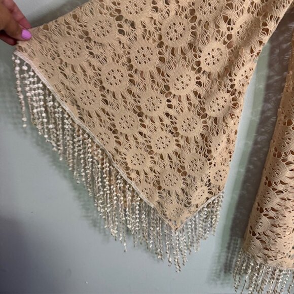 Sassy Bling Crochet Bell Sleeve Fringe Kimono Size 1X - Picture 4 of 5